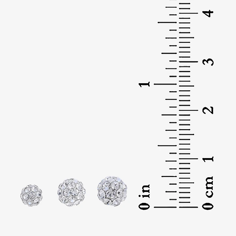 Womens White Crystal Sterling Silver Ball 6 Pair Earring Set