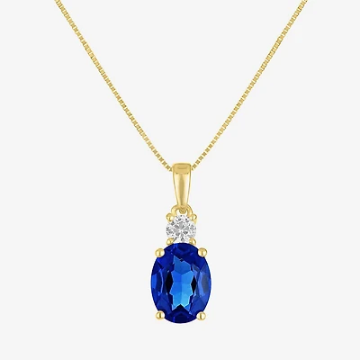 Gemstone 10K Gold Oval Pendant Necklace