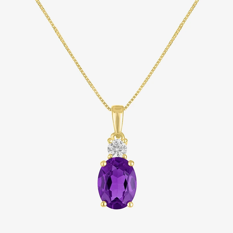 Gemstone 10K Gold Oval Pendant Necklace