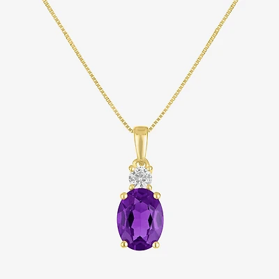 Gemstone 10K Gold Oval Pendant Necklace