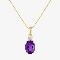 Gemstone 10K Gold Oval Pendant Necklace