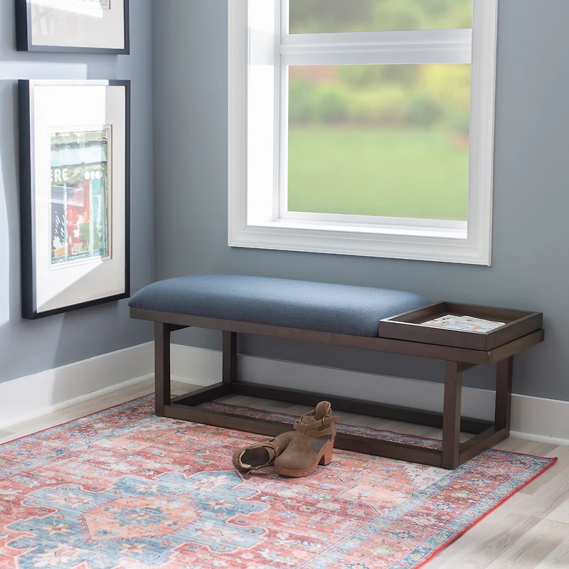 Linon Lenora Upholstered Tray-Top Bench