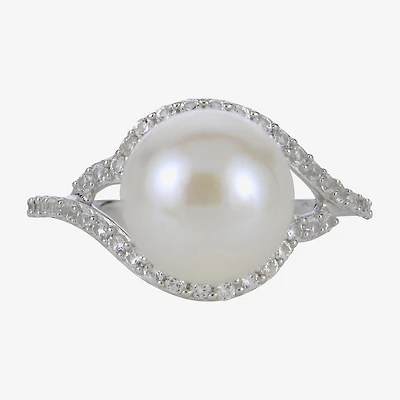 Cultured Freshwater Pearl & Lab-Created Sapphire Ring
