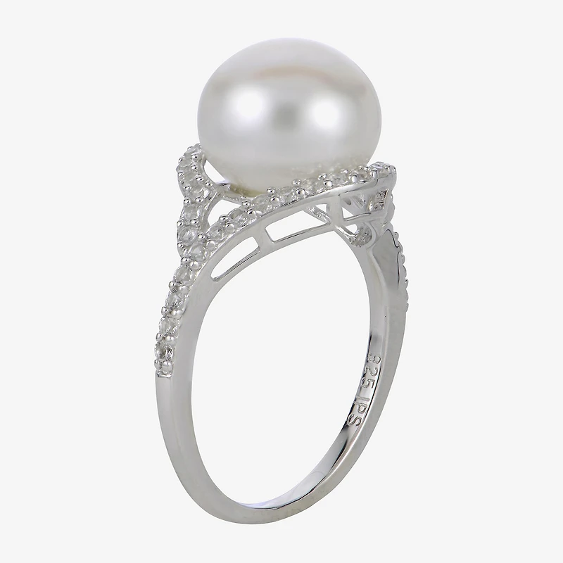Cultured Freshwater Pearl & Lab-Created Sapphire Ring