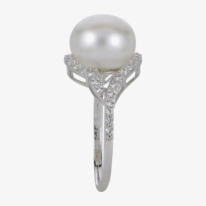 Cultured Freshwater Pearl & Lab-Created Sapphire Ring