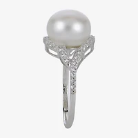 Cultured Freshwater Pearl & Lab-Created Sapphire Ring 