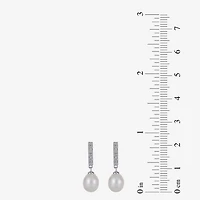 7.5-8Mm Cultured Freshwater Pearl And Diamond Accent Sterling Silver Earrings
