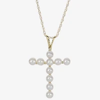 Womens White Cultured Freshwater Pearl 10K Gold Cross 18 Inch Pendant Necklace