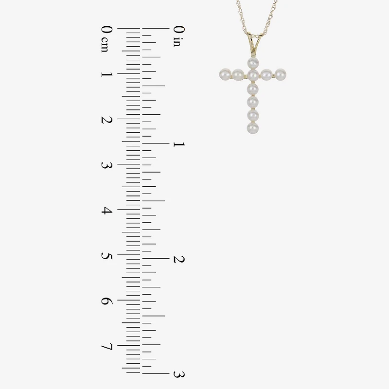 Womens White Cultured Freshwater Pearl 10K Gold Cross 18 Inch Pendant Necklace