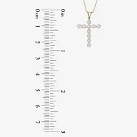 Womens White Cultured Freshwater Pearl 10K Gold Cross 18 Inch Pendant Necklace