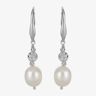 Womens Dyed White Cultured Freshwater Pearl Sterling Silver Drop Earrings