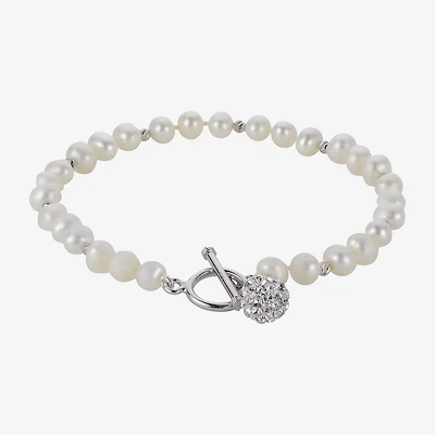 Womens White Cultured Freshwater Pearl Sterling Silver Beaded Bracelet