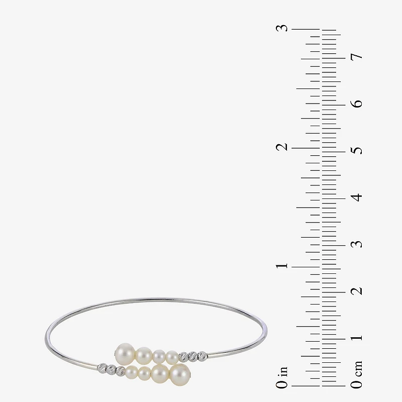 Womens White Cultured Freshwater Pearl Sterling Silver Bangle Bracelet