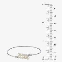 Womens White Cultured Freshwater Pearl Sterling Silver Bangle Bracelet