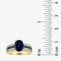 Womens Diamond Accent Gemstone 10K Gold Side Stone Oval Cocktail Ring