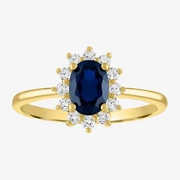 Womens Lab Created Gemstone & 1/4 CT. T.W. Grown Diamond 10K Gold Halo Cocktail Ring