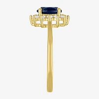 Womens Lab Created Gemstone & 1/4 CT. T.W. Grown Diamond 10K Gold Halo Cocktail Ring
