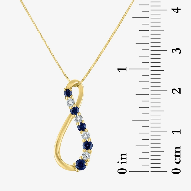 Womens Diamond Accent Lab Created Blue Sapphire 10K Gold Pear 18 Inch Pendant Necklace
