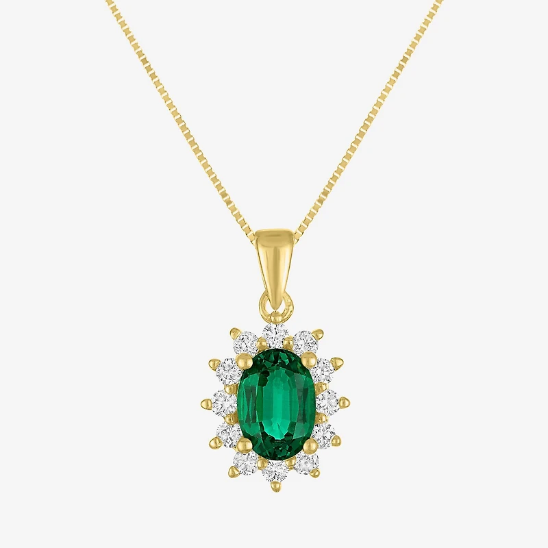 Womens Lab Created Gemstone & 1/4 CT. T.W. Lab Grown Diamond 10K Gold Oval Pendant Necklace