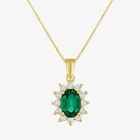 Womens Lab Created Gemstone & 1/4 CT. T.W. Lab Grown Diamond 10K Gold Oval Pendant Necklace