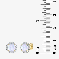Diamond Accent Lab Created White Opal 10K Gold 9mm Round Stud Earrings