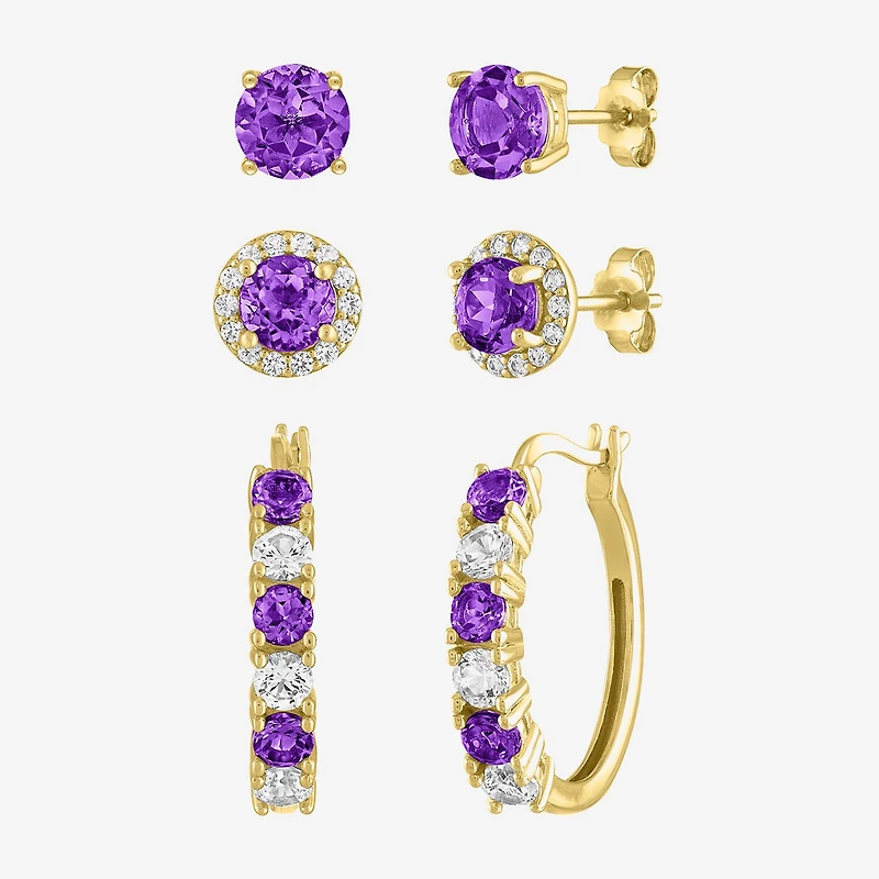 Gemstone 14K Gold Over Silver 3 Pair Jewelry Set