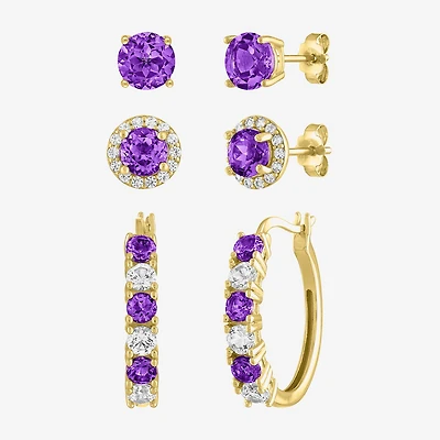 Gemstone 14K Gold Over Silver 3 Pair Jewelry Set