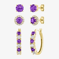Gemstone 14K Gold Over Silver 3 Pair Jewelry Set