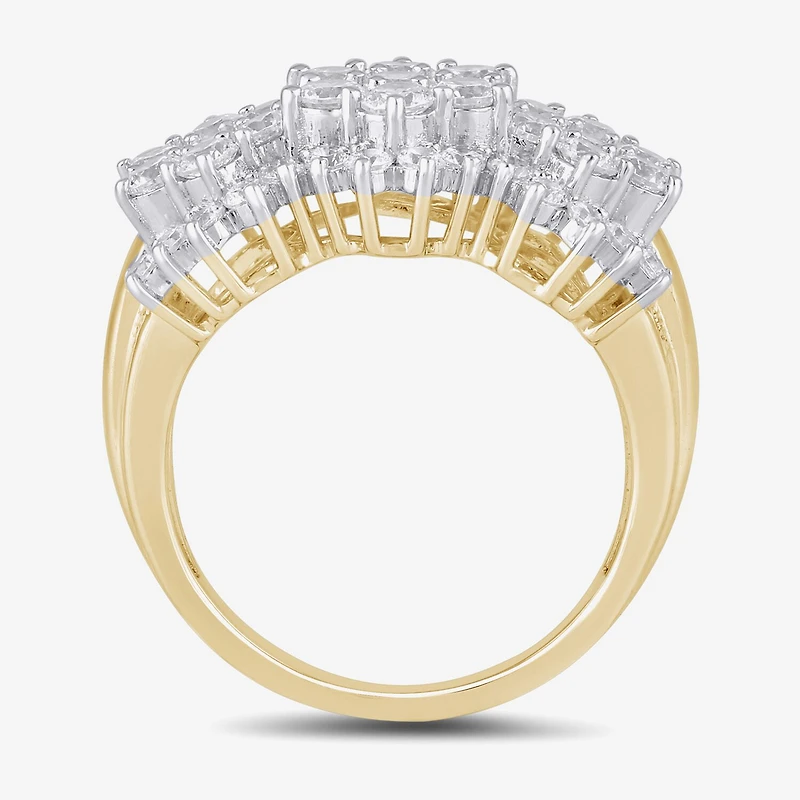 Diamond Blossom Womens 2 CT. T.W. Lab Grown White 10K Gold Cluster Cocktail Ring