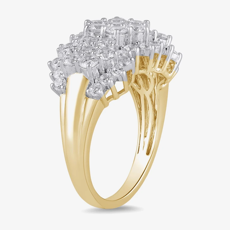 Diamond Blossom Womens 2 CT. T.W. Lab Grown White 10K Gold Cluster Cocktail Ring