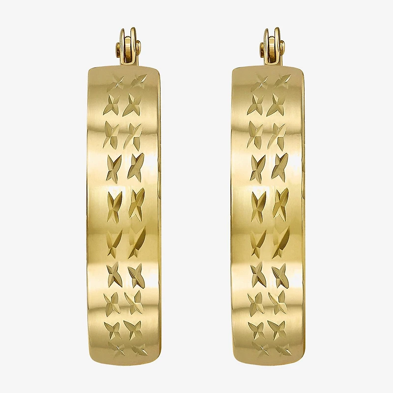 Womens 14K Gold 15mm Round Hoop Earrings