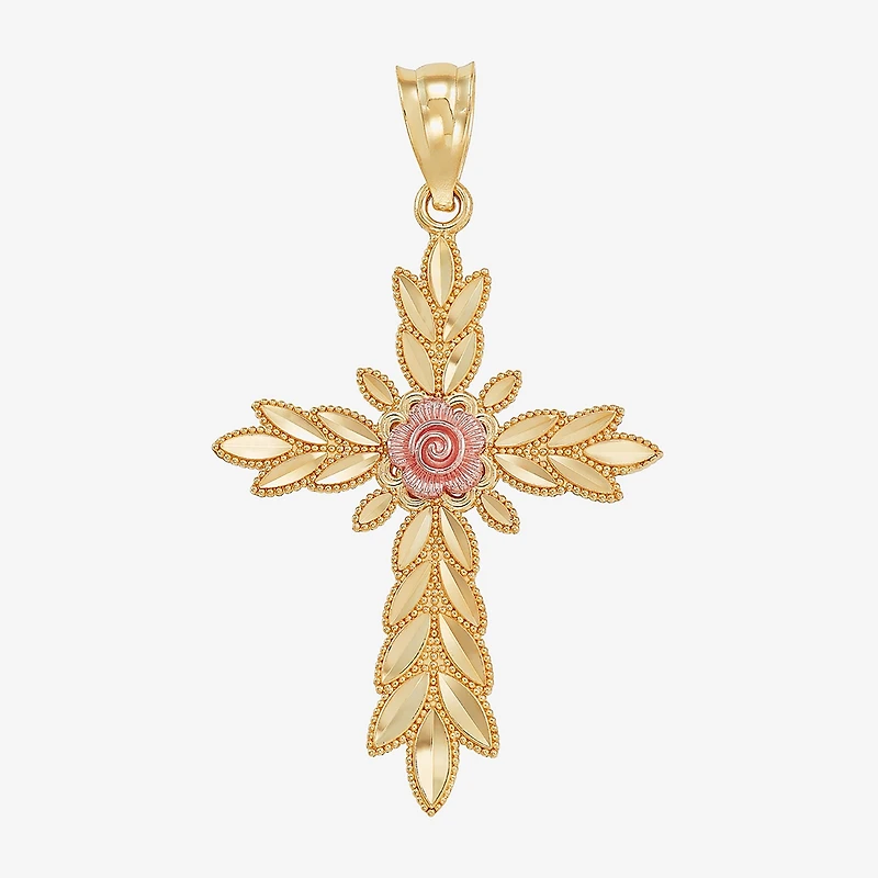 Rose Womens 14K Gold Cross Pendant