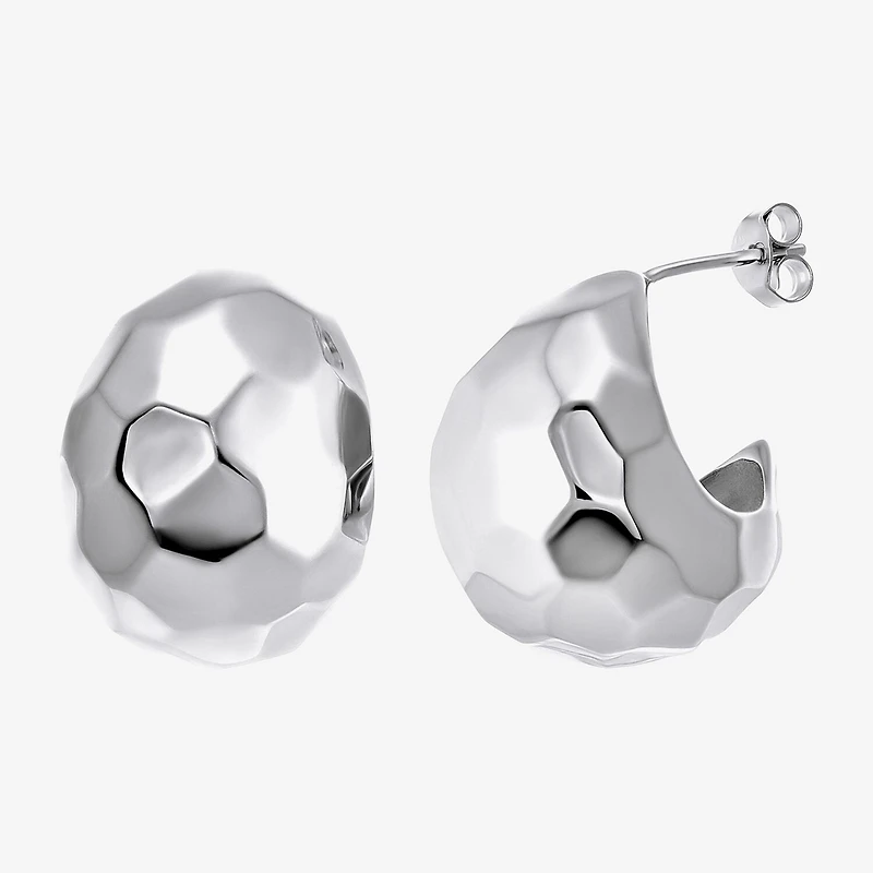 Womens Cubic Zirconia Sterling Silver 23mm Round Hoop Earrings