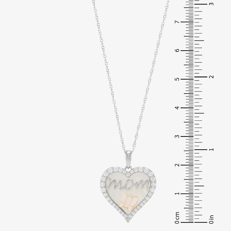 Womens White Mother Of Pearl Sterling Silver Heart 18 Inch Pendant Necklace