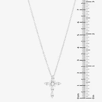 Diamonart Womens White Cubic Zirconia Sterling Silver Cross 18 Inch Pendant Necklace
