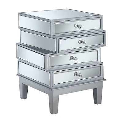 Convenience Concepts Gold Coast Living Room Collection Mirrored 4-Drawer End Table