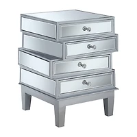 Convenience Concepts Gold Coast Living Room Collection Mirrored 4-Drawer End Table