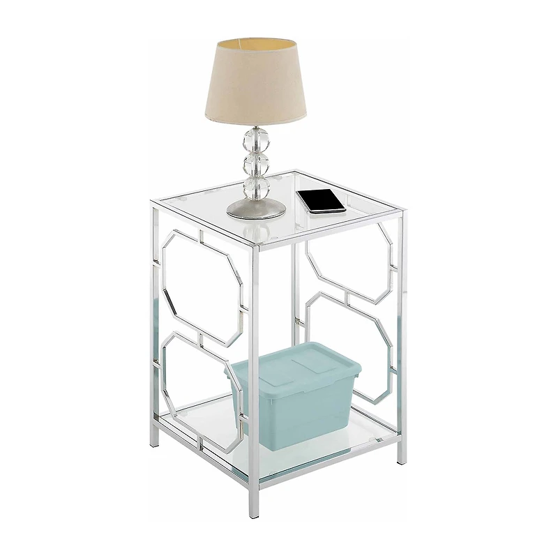 Convenience Concepts Omega Living Room Collection Storage Glass End Table