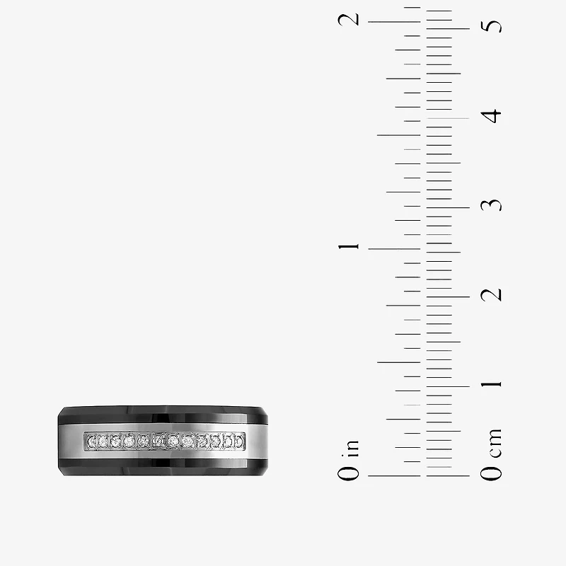 Mens 8MM 1/7 CT. T.W. Natural White Diamond Ceramic Stainless Steel Wedding Band