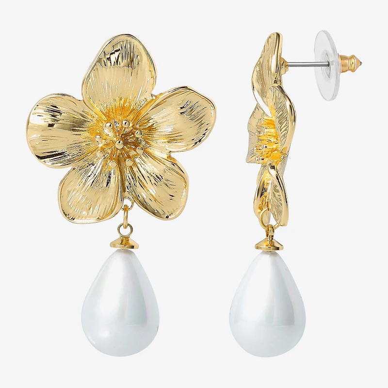 JS Jessica Simpson Womens White Simulated Pearl Drop Earrings