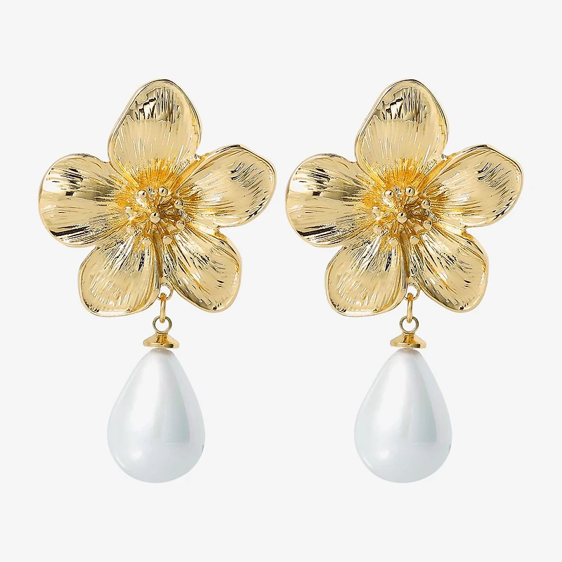 JS Jessica Simpson Womens White Simulated Pearl Drop Earrings