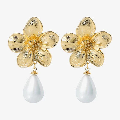 JS Jessica Simpson Womens White Simulated Pearl Drop Earrings