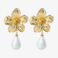 JS Jessica Simpson Womens White Simulated Pearl Drop Earrings