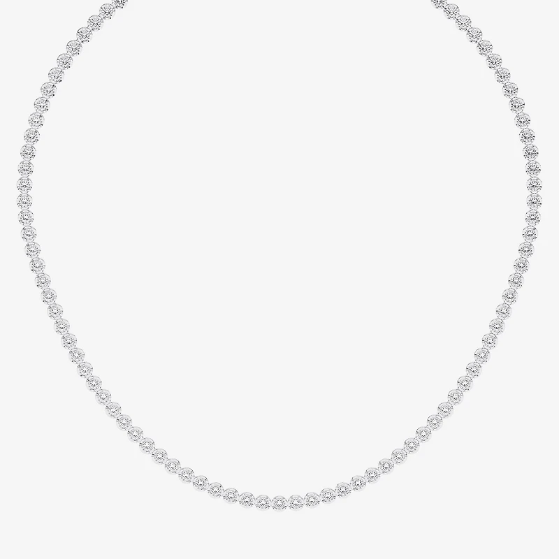 (F / Vs2) Womens White Diamond Sterling Silver 17 Inch Tennis Necklace
