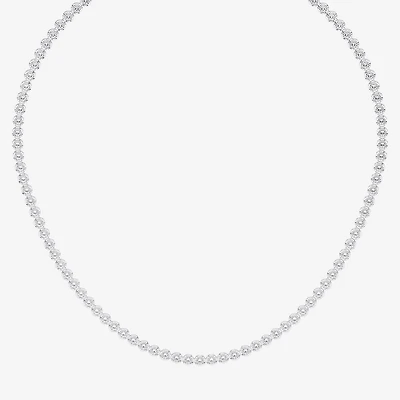 (F / Vs2) Womens White Diamond Sterling Silver 17 Inch Tennis Necklace