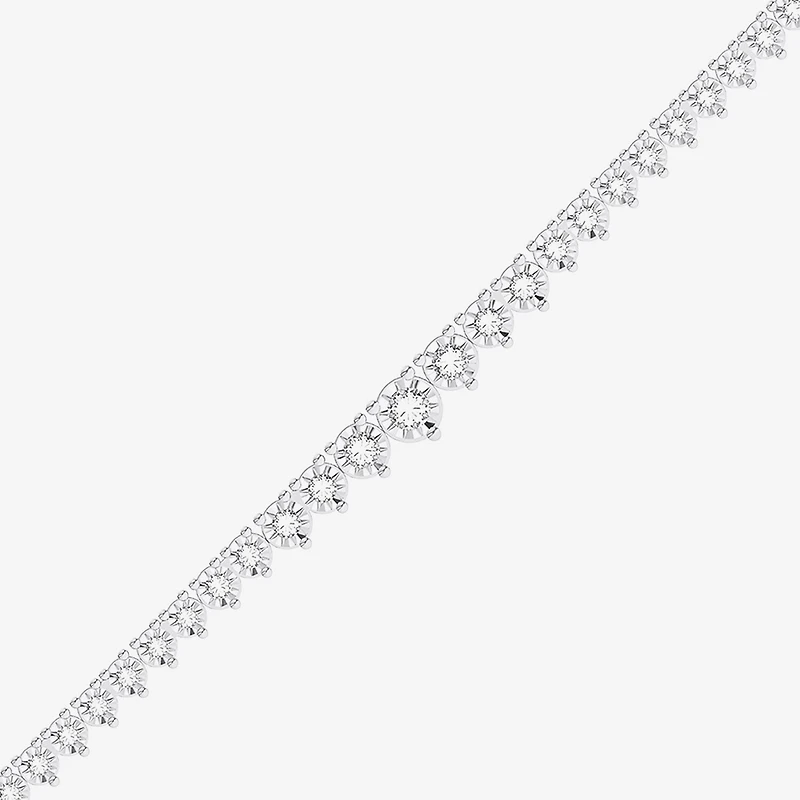 (F / Vs2) Womens White Diamond Sterling Silver 18 Inch Tennis Necklace