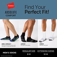 Hanes® Men's Ultimate Absolute Comfort, 3+1 Bonus Pack, No-Show Socks with Heel Shield