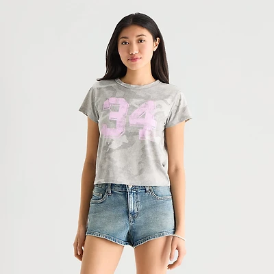 Arizona Womens Juniors Crew Neck Short Sleeve Regular Fit Graphic T-Shirt