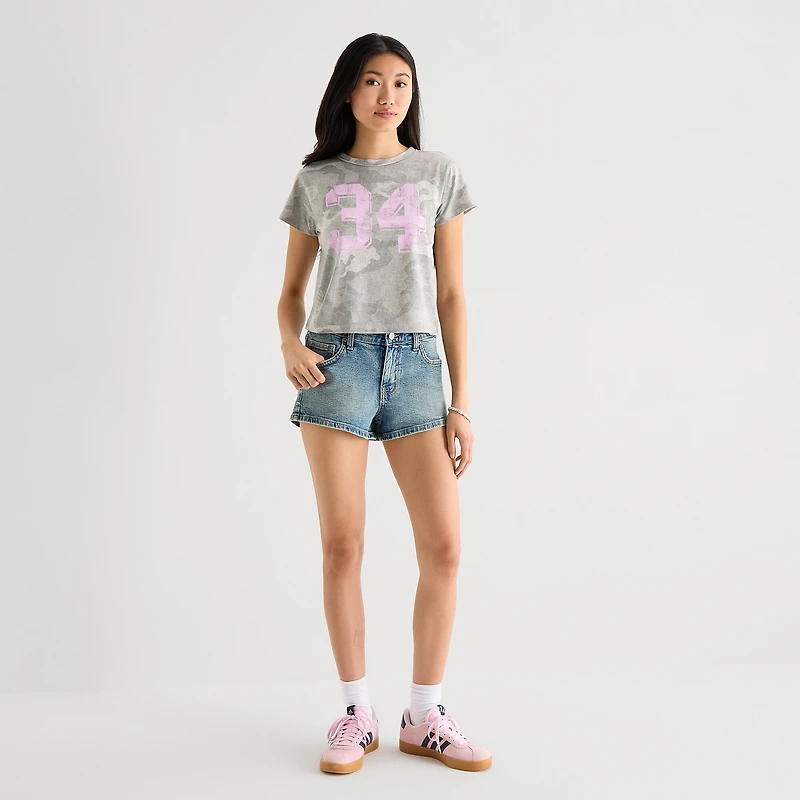 Arizona Womens Juniors Crew Neck Short Sleeve Regular Fit Graphic T-Shirt