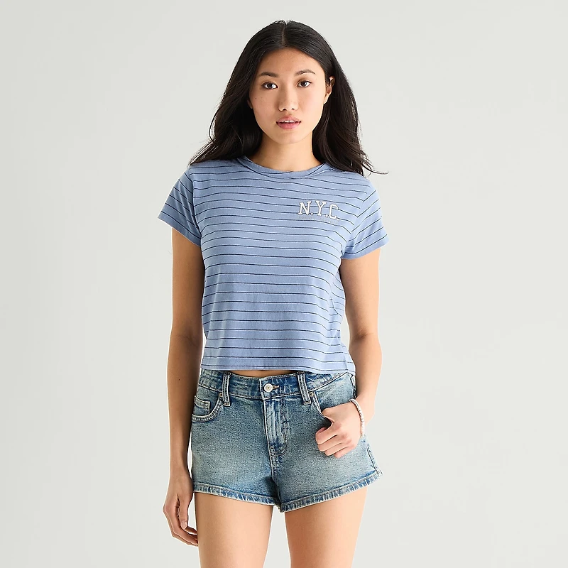 Arizona Womens Juniors Crew Neck Short Sleeve Regular Fit Graphic T-Shirt